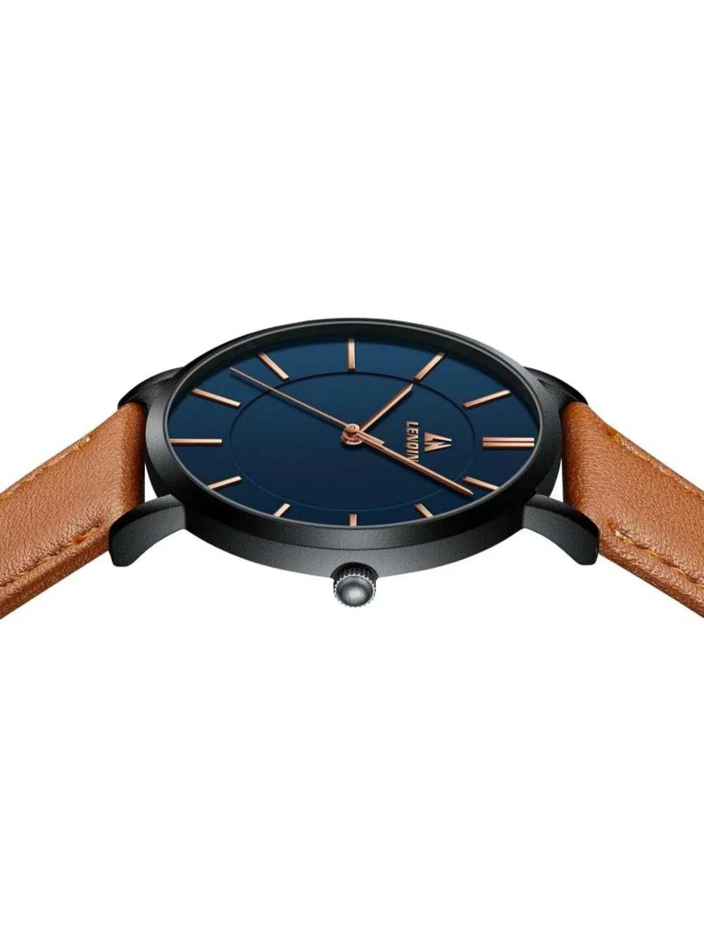 Men Brown And Blue Classic Waterproof Stainless Steel Analog Quartz Luxury Watch